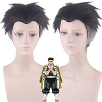 Cosplay Costume Wig Synthetic Wig Himejima Gyoumei Demon Slayer Straight Short Bob Wig Short Black / Grey Synthetic Hair 10 inch Men
