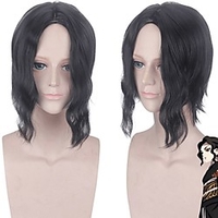 Cosplay Costume Wig Synthetic Wig Kibutsuji Muzan Demon Slayer Curly Middle Part Wig Medium Length Black Synthetic Hair 14 inch Men