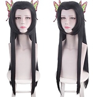 Cosplay Costume Wig Synthetic Wig Kochou Kanae Demon Slayer Natural Straight Middle Part Wig Long Black Synthetic Hair 30 inch Women