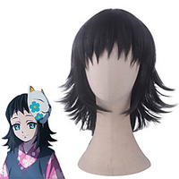Cosplay Costume Wig Synthetic Wig Makomo Demon Slayer Silky Wavy With Bangs Wig Long Black Synthetic Hair 18 inch Men