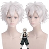Cosplay Costume Wig Synthetic Wig Shinazugawa Sanemi Demon Slayer Silky Wavy With Bangs Wig Short Sliver White Synthetic Hair 10 inch Men
