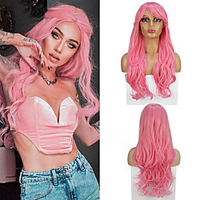 Cosplay Costume Wig Synthetic Wig Wavy Side Part Wig 24 inch PinkRed Synthetic Hair Women