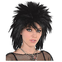 Cosplay Wig 80s Rocker Straight Pixie Cut Wig Medium Length Black Synthetic Hair Women
