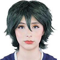 Cosplay Wig Apollo Curly Asymmetrical Wig Short Green Synthetic Hair Women