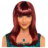 Cosplay Wig Classic Beauty Auburn Straight Neat Bang Wig Long Burgundy Synthetic Hair Women