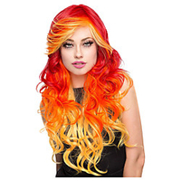 Cosplay Wig Curly Screaming Crimson Ombre Cosplay Loose Curl Asymmetrical Wig Long Orange Synthetic Hair Women
