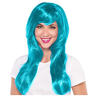 Cosplay Wig Glamorous Long Turquoise Straight Pixie Cut With Bangs Wig Long Mint Green Synthetic Hair Women