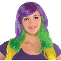 Cosplay Wig Glamorous Mardi Gras Loose Curl Asymmetrical Wig Long Purple Synthetic Hair Women