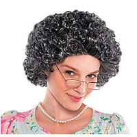 Cosplay Wig Grandma Curly Layered Haircut Wig Short Black Synthetic Hair Women