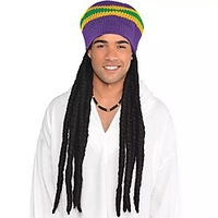 Cosplay Wig Mardi Gras Dreadlock kinky Straight Asymmetrical Wig Very Long Black Synthetic Hair Men