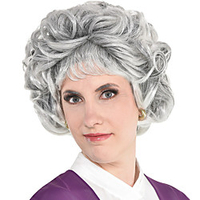 Cosplay Wig Sarcastic Senior Loose Curl Asymmetrical Wig Short Grey Synthetic Hair Women