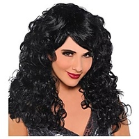 Cosplay Wig Seduction Black Curly Asymmetrical Wig Medium Length Black Synthetic Hair Women