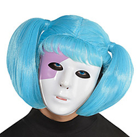 Cosplay Wig Suzie Doll Straight Middle Part With 2 Ponytails Wig Medium Length Blue Synthetic Hair Women