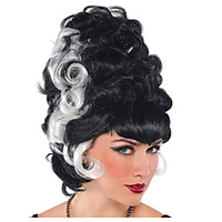 Cosplay Wig Transylvania Bride Tight Curl Neat Bang Wig Medium Length Natural Black Synthetic Hair Women