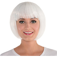 Cosplay Wig White Bob Straight Bob Neat Bang Wig Short White Synthetic Hair Women