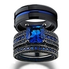 Couple Rings Black Gold Filled Princess Cut Blue Cz Womens Wedding Ring Man Tungsten Wedding Band miniinthebox