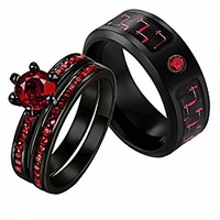 couple rings black gold filled round red cz womens wedding ring sets 8mm titanium mens wedding band