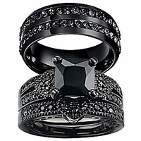 couple rings black rings princess cut cz womens wedding ring sets titanium steel rhinestone mens wedding bands
