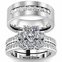 couple rings white gold filled heart cut cz 2pc womens wedding ring sets titanium steel mens wedding band