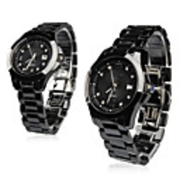 Couple Style Ceramic Analog Quartz Wrist Watch (Black)