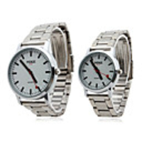 Couple Style Stainless Steel Alloy Analog Quartz Wrist Watch (Silver)