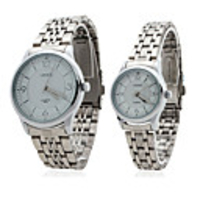 Couple Style Stainless Steel Alloy Analog Quartz Wrist Watch (Silver)