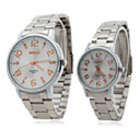 Couple Style Stainless Steel Alloy Analog Quartz Wrist Watch (Silver)
