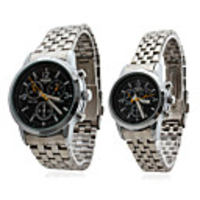 Couple Style Stainless Steel Alloy Analog Quartz Wrist Watch (Silver)