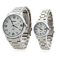 Couple Style Stainless Steel Alloy Analog Quartz Wrist Watch (Silver)