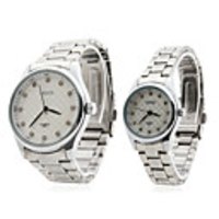 Couple Style Stainless Steel Alloy Analog Quartz Wrist Watch (Silver)