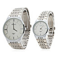 Couple Style Stainless Steel Alloy Analog Quartz Wrist Watch (Silver)
