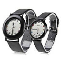 Couple Style Unisex PU Analog Quartz Wrist Watch (Black)