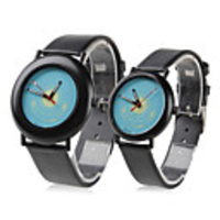 Couple Style Unisex PU Analog Quartz Wrist Watch (Black)