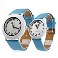 Couple Style Unisex PU Analog Quartz Wrist Watch (Blue)