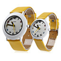 Couple Style Unisex PU Analog Quartz Wrist Watch (Yellow)
