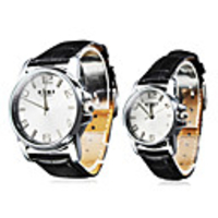Couple Water Resistant Style PU Analog Quartz Wrist Watches (Black)