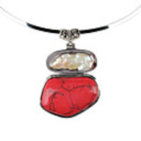 Cowry Irregular Shape with Rammel Necklace for Women (Red)