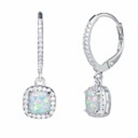 created opal lever back earrings sterling silver white fire opal halo cubic zirconia geometric square french back earrings jewelry for women girls
