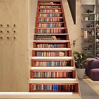 Creative 3d Staircase Diy Sticker Red Bookcase Home Decoration Sticker Waterproof 3d Stereo Wall Sticker 13 Piece Set miniinthebox