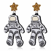 creative cartoon astronaut stud earrings for women asymmetric spaceman star earing hypoallergenic jewelry (acrylic)