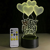 Creative Happy Birthday Touch Switch 3D LED Colorful Night Light With Remote Control miniinthebox