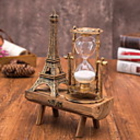 Creative retro iron tower hourglass ornaments simple modern home study wooden swing seat hourglass ornaments 2014.5cm