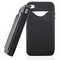 Credit ID Card Holder Silicone Back Case for iPhone 4 Black