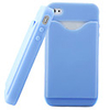 Credit ID Card Holder Silicone Back Case for iPhone 4 Blue
