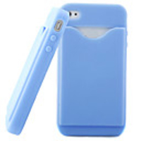Credit ID Card Holder Silicone Back Case for iPhone 4 Blue