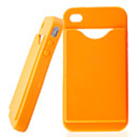 Credit ID Card Holder Silicone Back Case for iPhone 4 Orange