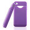 Credit ID Card Holder Silicone Back Case for iPhone 4 Purple