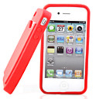 Credit ID Card Holder Silicone Back Case for iPhone 4 Red