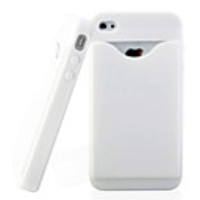 Credit ID Card Holder Silicone Back Case for iPhone 4 White
