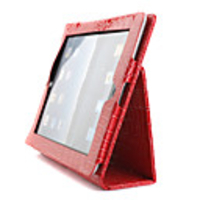Crocodile Skin Grain Protective Case and Stand for Apple iPad 2 (Red)